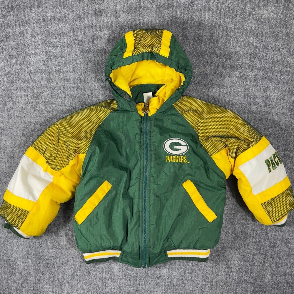 Mighty-Mac Green Bay Packers Puffer Jacket Kids Size 6 Green Yellow Vintage NFL